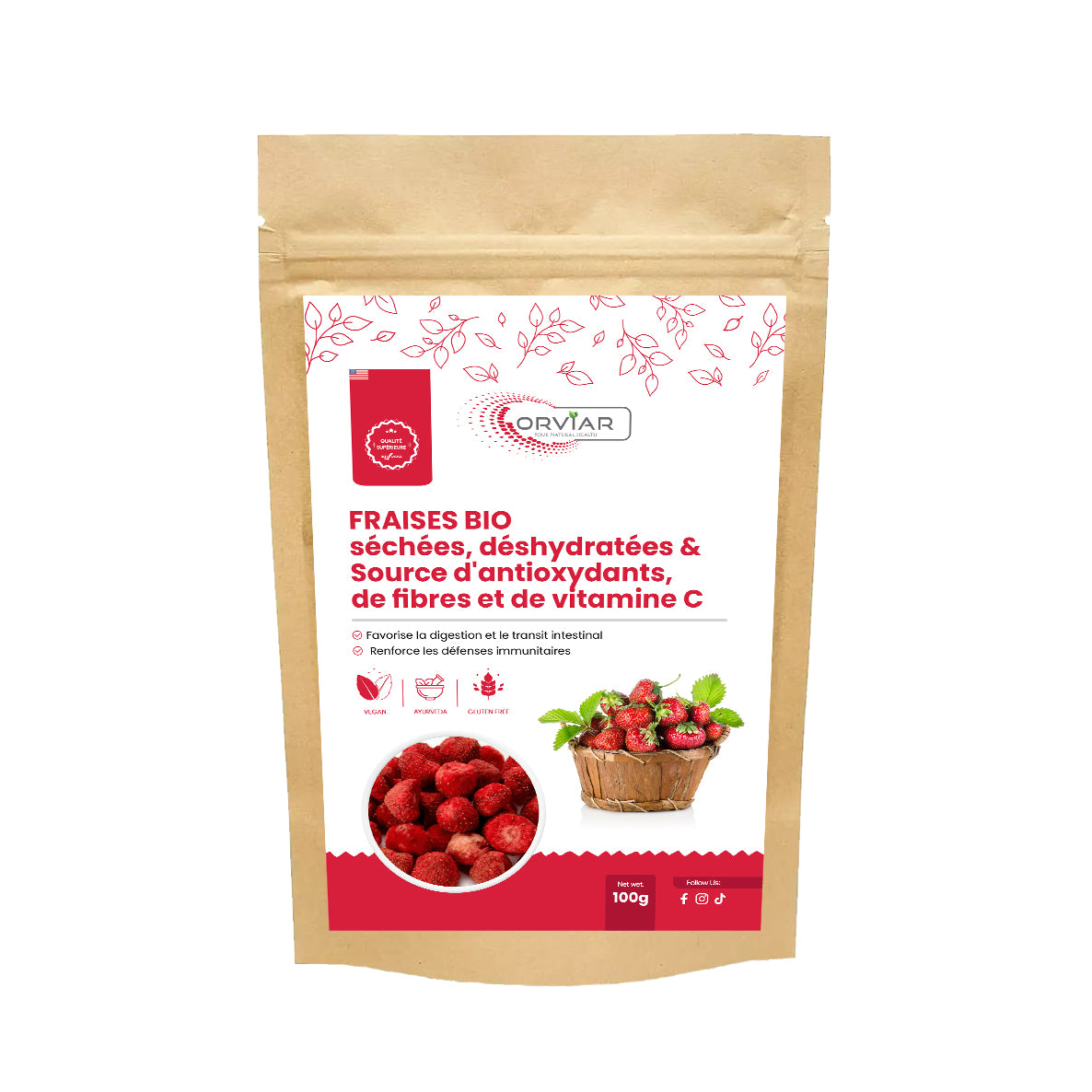 Nutrition Santé – Fraises Séchées, Déshydratées 100gr