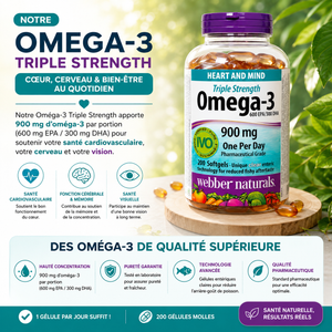 Complément alimentaire Oméga-3 triple concentration webber naturals, 200 gélules