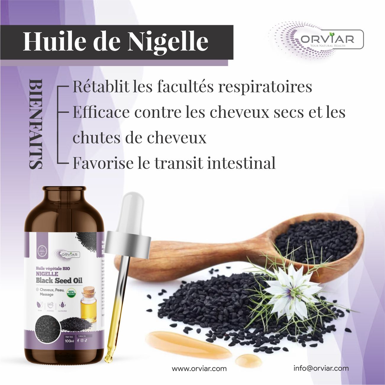 Huile de graine nigelle 100 ml -  Lutte contre rhume, l’asthme.