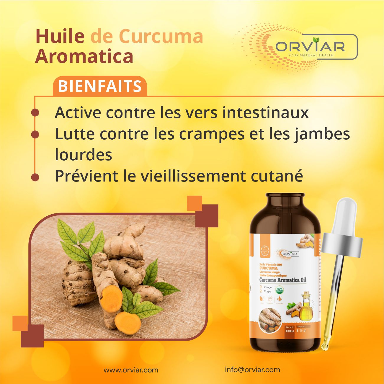 Huile de Turmeric  Aromatique  - Lutte contre  les crampes et jambes lourdes.