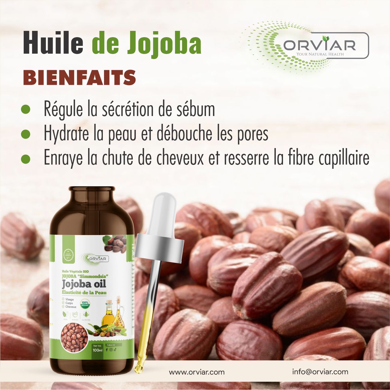 Huile de Jojoba Bio - régule les sécrétions de sébum.