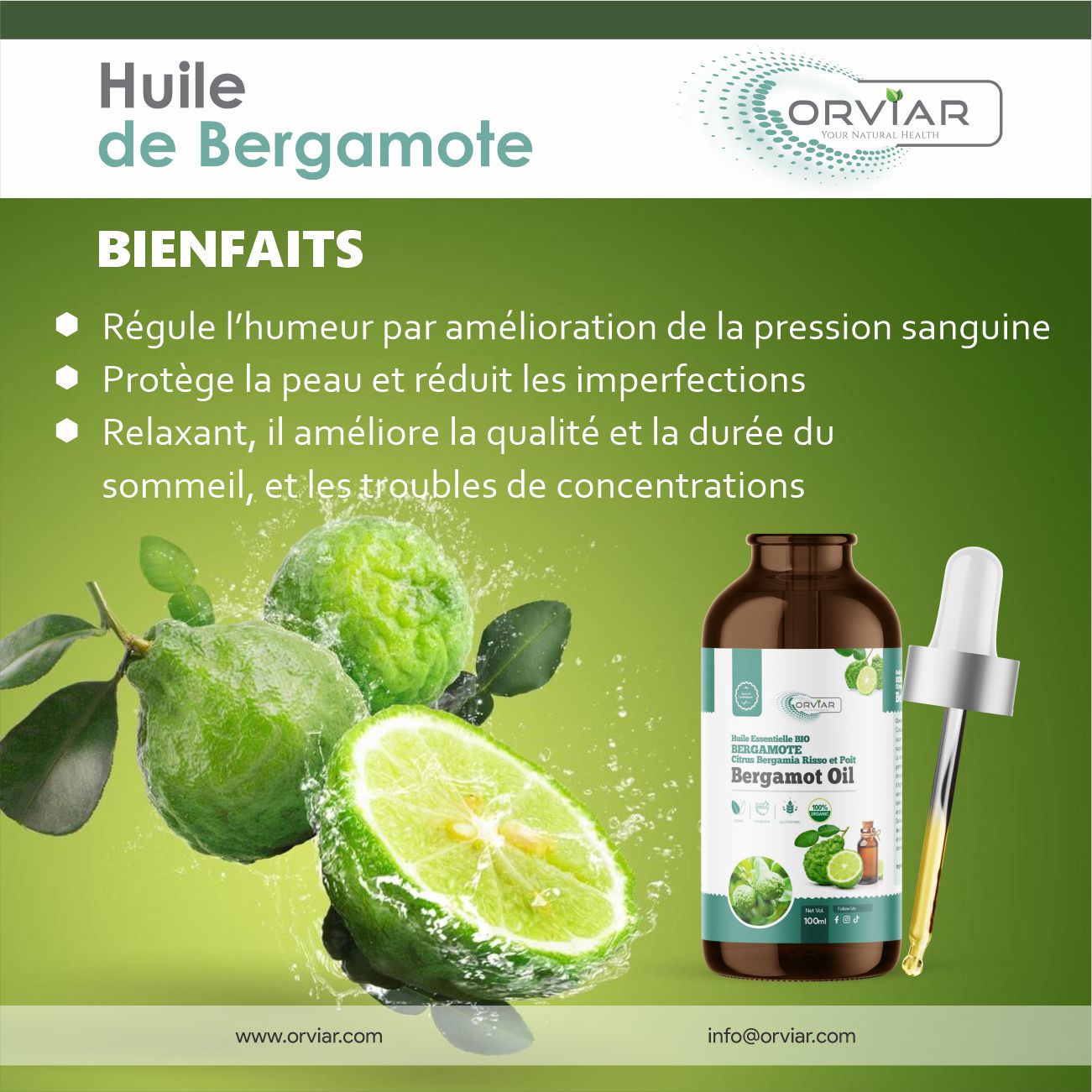 Huile de Bergamote 100 ml - Antiseptique & Régénérante cutanée