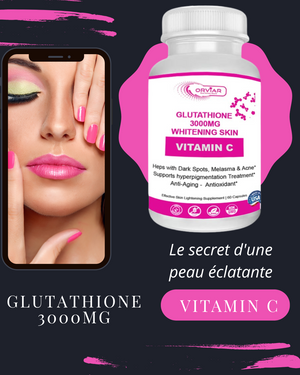 Glutathione 3000mg + Vitamin C| Antioxydants, secret d'une peau éclatante 60 capsules