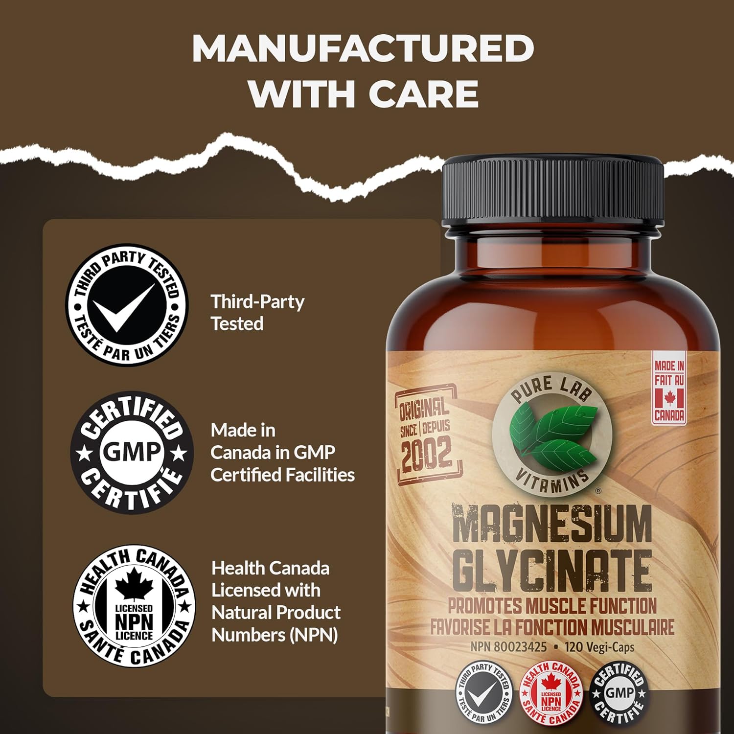 Complement Alimentaire Magnesium de  Glycinate  165 mg, 120 capsules