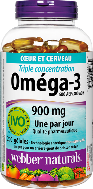 Complément alimentaire Oméga-3 triple concentration webber naturals, 200 gélules