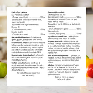 Complement Alimentaire | Saw Palmetto 160 mg, contient de l'huile de lin et de citrouille, 90 gélules entériques