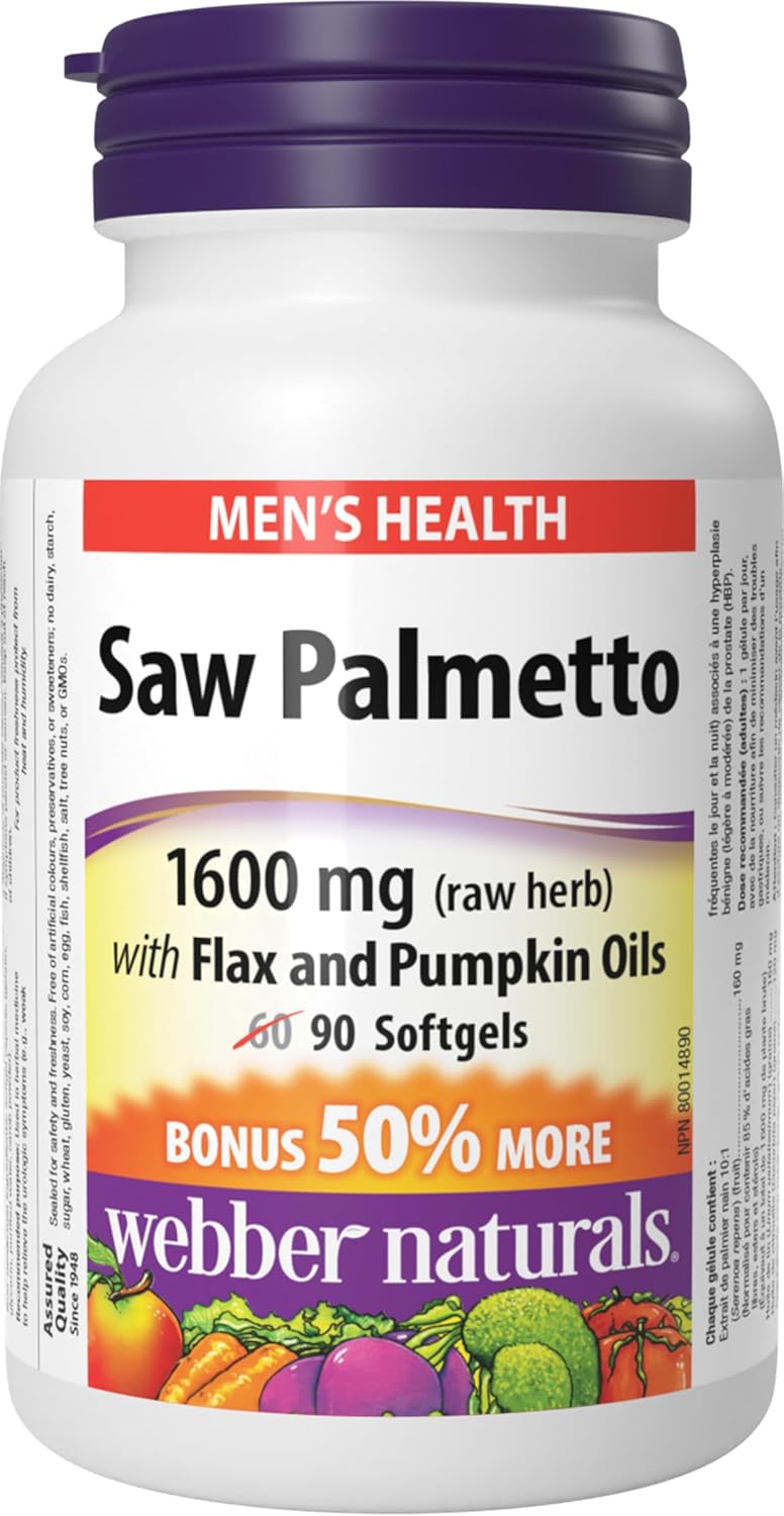 Complement Alimentaire | Saw Palmetto 160 mg, contient de l'huile de lin et de citrouille, 90 gélules entériques