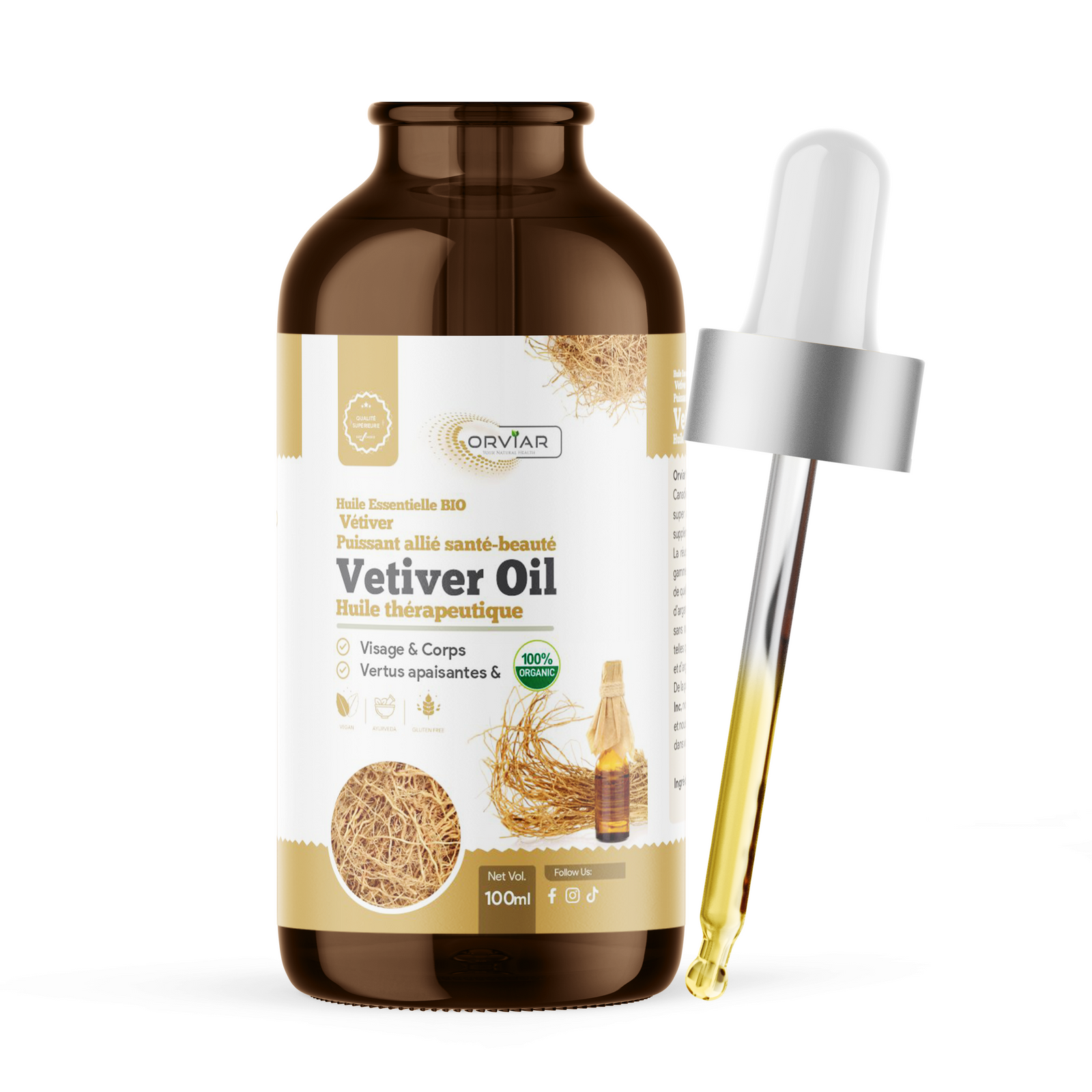 Huile de vétiver - Lutte contre les douleurs articulaires et musculaire, 100 ml