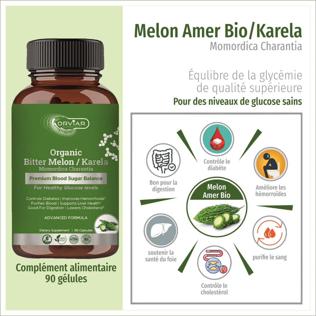 Orviar Bitter Melon / Kerela  Organic Dosage 900 mg - Prévention et traitement du diabète