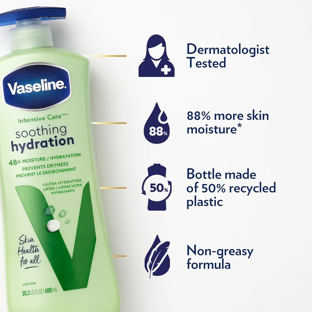 Vaseline Intensive Care:  lotions hydratantes apaisantes pour peaux déshydratées