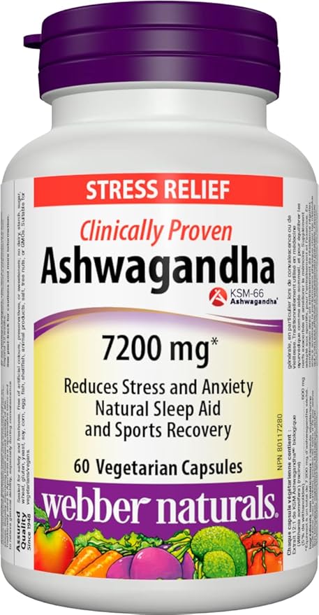 Webber Naturals Ashwagandha KSM-66 Ashwagandha 7200 mg 60 gélules,