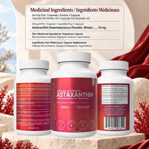 Complement Alimentaire Astaxanthine 15 mg  4X puissance, |60 gélules