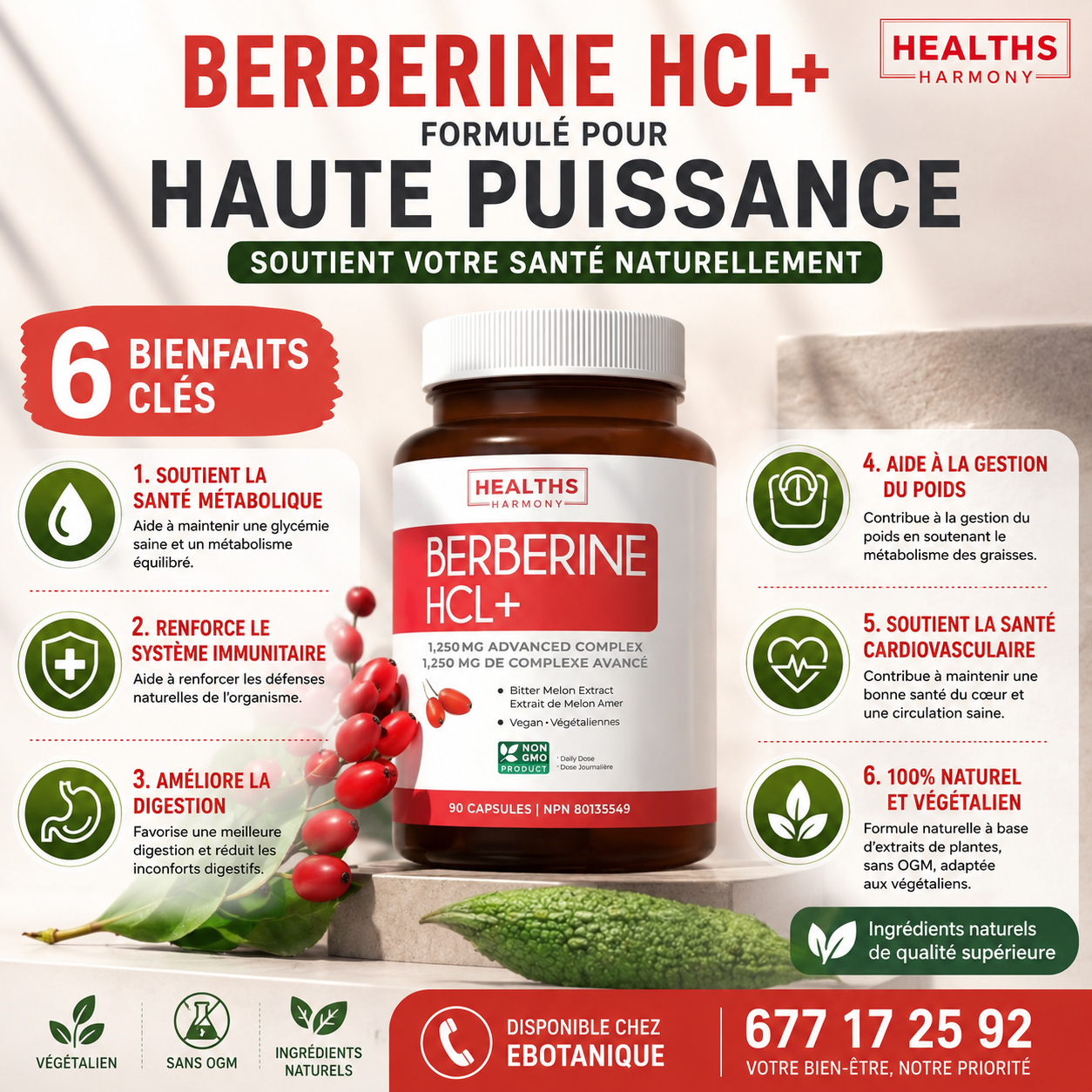 Complement alimentaire | Berbérine 1000 mg | Cholestérol, métabolisme du glucose