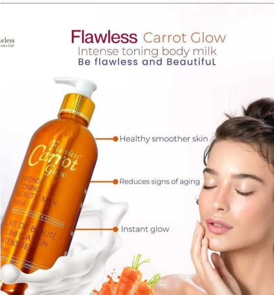 GLOW -Carrot Glow Lait de beauté tonifiant intense  à l'huile de carotte et au complexe de vitamines A, K et E 500ml