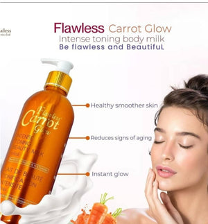 GLOW -Carrot Glow Lait de beauté tonifiant intense  à l'huile de carotte et au complexe de vitamines A, K et E 500ml