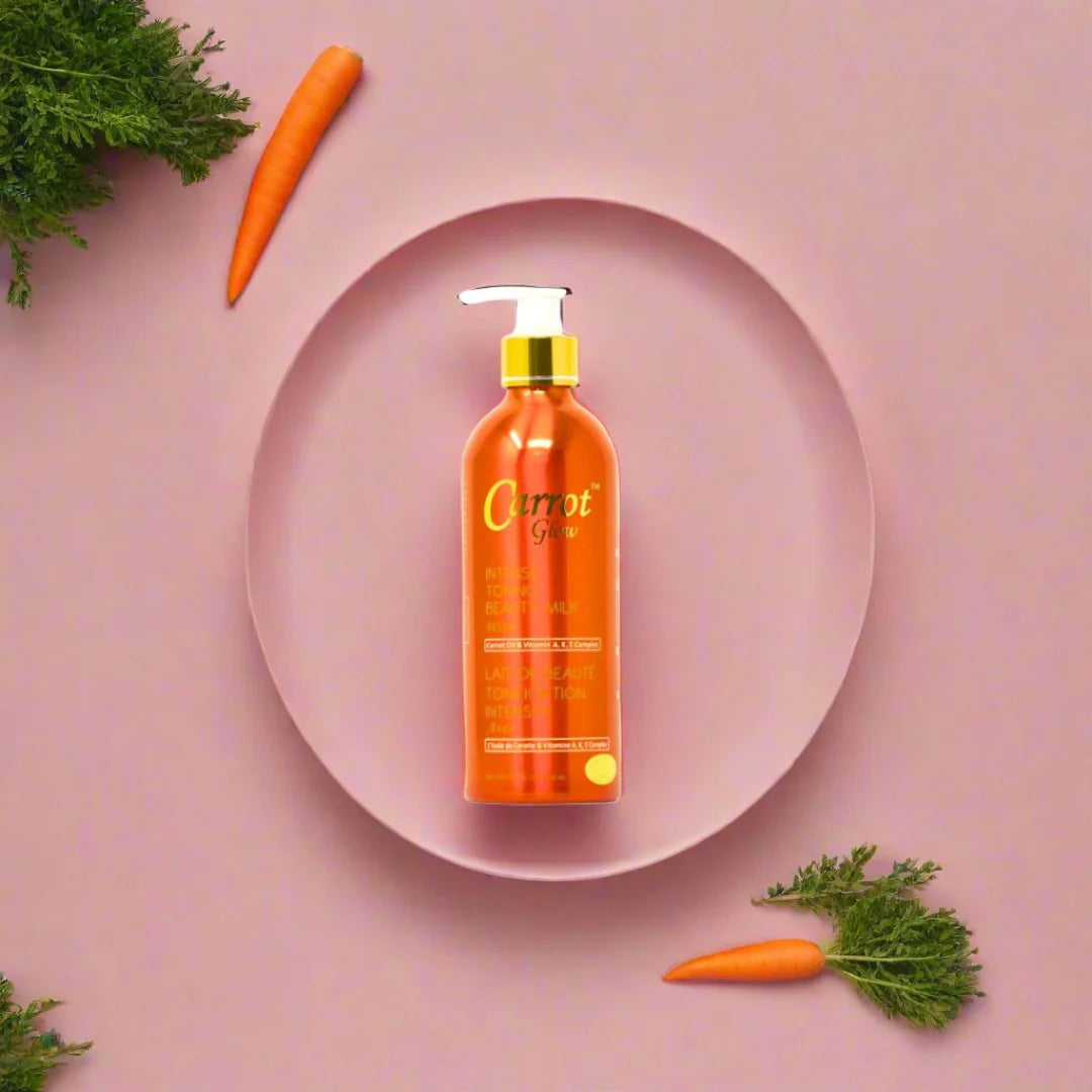 GLOW -Carrot Glow Lait de beauté tonifiant intense  à l'huile de carotte et au complexe de vitamines A, K et E 500ml