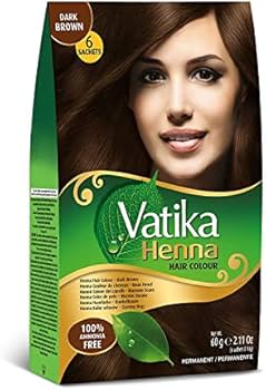 Dabur Vatika Coloration capillaire au henné brun foncé, teinture et revitalisant pour cheveux au henné, 6 sachets