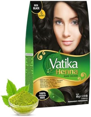 Dabur Vatika Coloration capillaire au henné noire, teinture et revitalisant pour cheveux au henné, 6 sachets