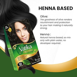 Dabur Vatika Coloration capillaire au henné noire, teinture et revitalisant pour cheveux au henné, 6 sachets