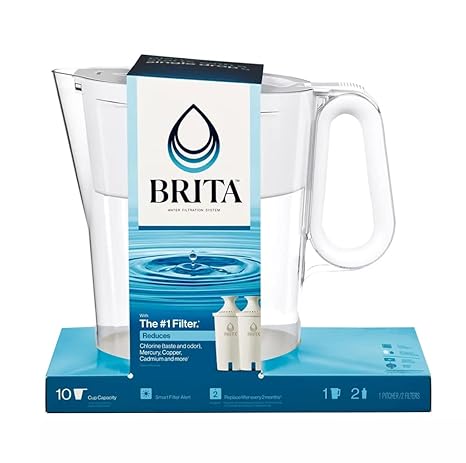 Brita Grand pichet de filtre à eau de 10 tasses avec rappel de filtre intelligent et 2 filtres standard