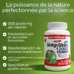 Complement alimentaire | Ginkgo Biloba 12 000 mg - Extra fort  , 60 gélules