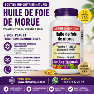 Complement Alimentaire Huile de foie de morue avec vitamine A et D3, 180 gélules