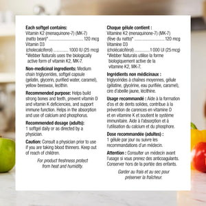 Complement alimentaire |  Vitamine K2 avec D3,  110 gélules, formule MK-7,