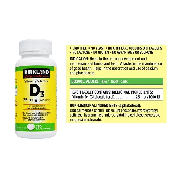 Complement Alimentaire Vitamine D3 1000 UI, 360 comprimés