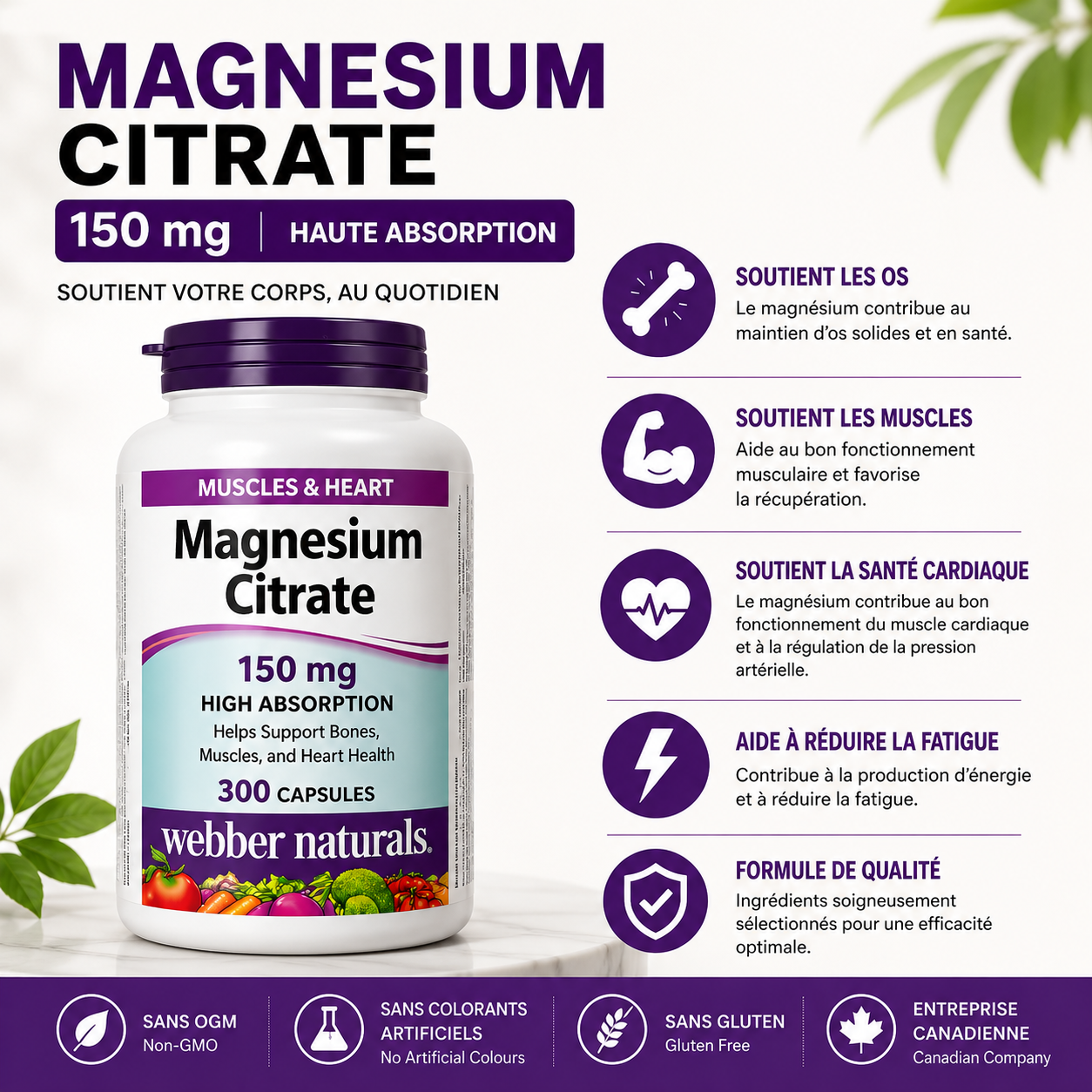 Complement Alimentaire citrate de magnésium 150 mg -- 300 capsules