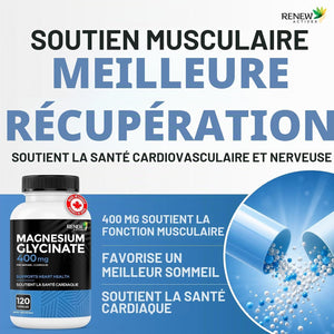 Complement Alimentaire Glycinate de magnésium 400 mg  120 Capsules