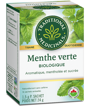 Tisane biologique à la menthe verte, rafraîchissante et mentholée,