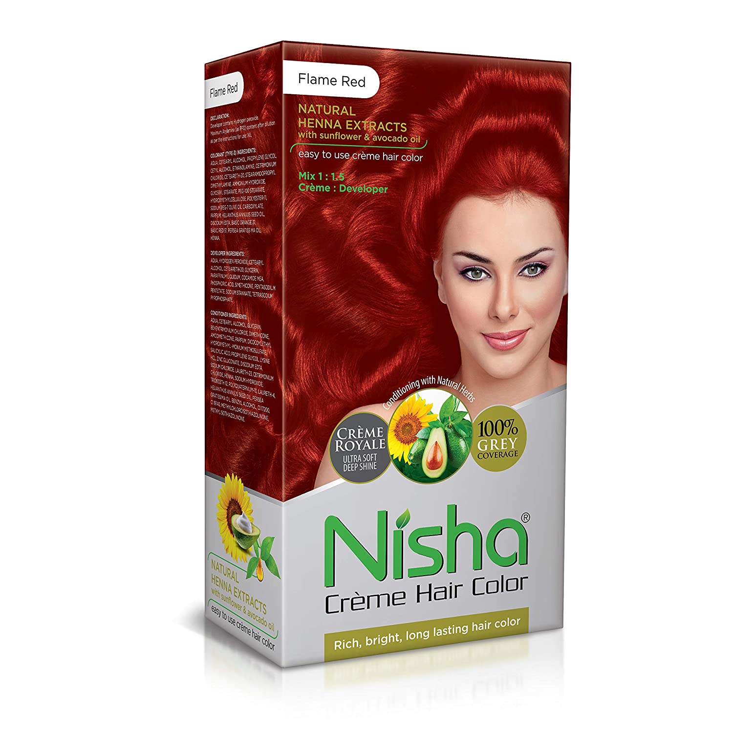 NISHA crème hair colour, Flame Red- souplesse, coloration, brillance et longueur