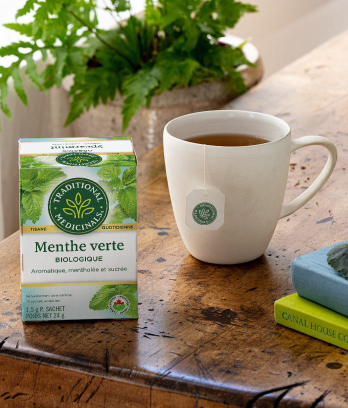 Tisane biologique à la menthe verte, rafraîchissante et mentholée,