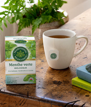 Tisane biologique à la menthe verte, rafraîchissante et mentholée,