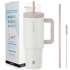 Cuisine| GROSCHE Aspen Insulated Tumbler with Straw & Lid, 40oz, Cream White