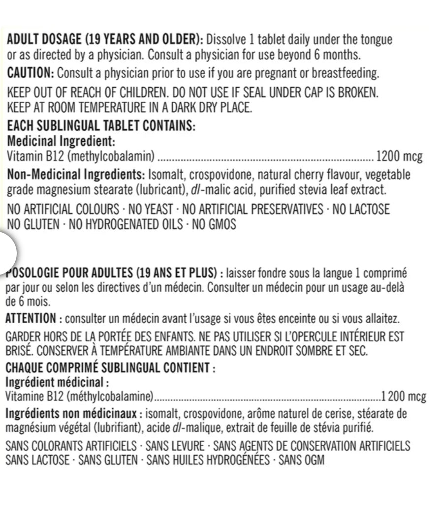 Complement Alimentaire Vitamine B12 - 1 200 mcg, 360 comprimés