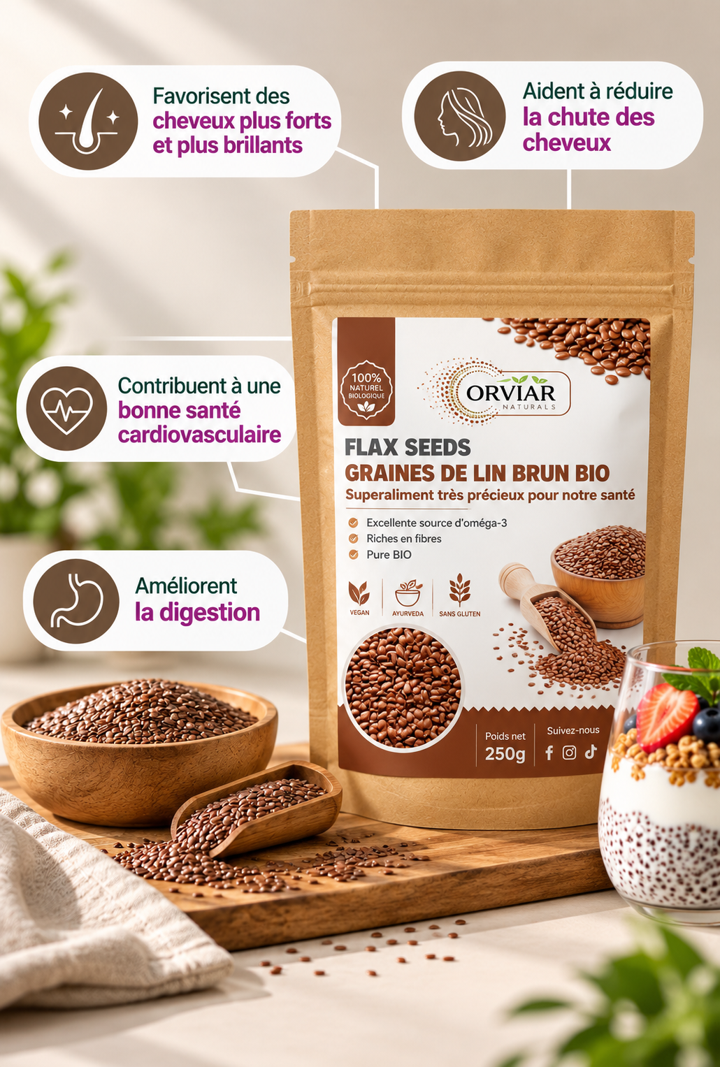 GRAINES DE LIN BRUN BIO 250 gr
