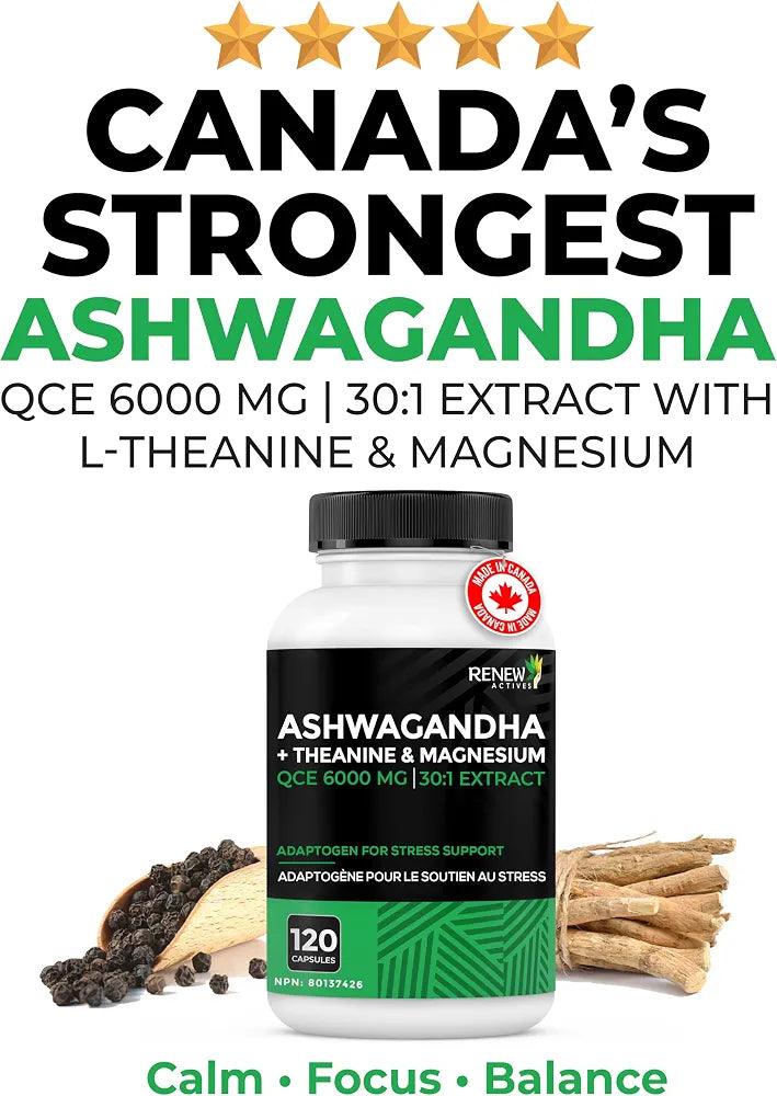 Complément Alimentaire Ashwagandha 6000 mg + Théanine, Magnésium