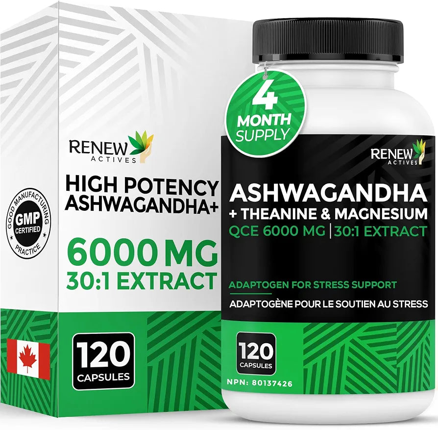 Complément Alimentaire Ashwagandha 6000 mg + Théanine, Magnésium
