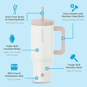 Cuisine| GROSCHE Aspen Insulated Tumbler with Straw & Lid, 40oz, Cream White