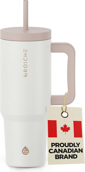 Cuisine| GROSCHE Aspen Insulated Tumbler with Straw & Lid, 40oz, Cream White