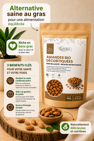 Nutrition santé - Amandes BIO décortiquées, sans sel ajouté