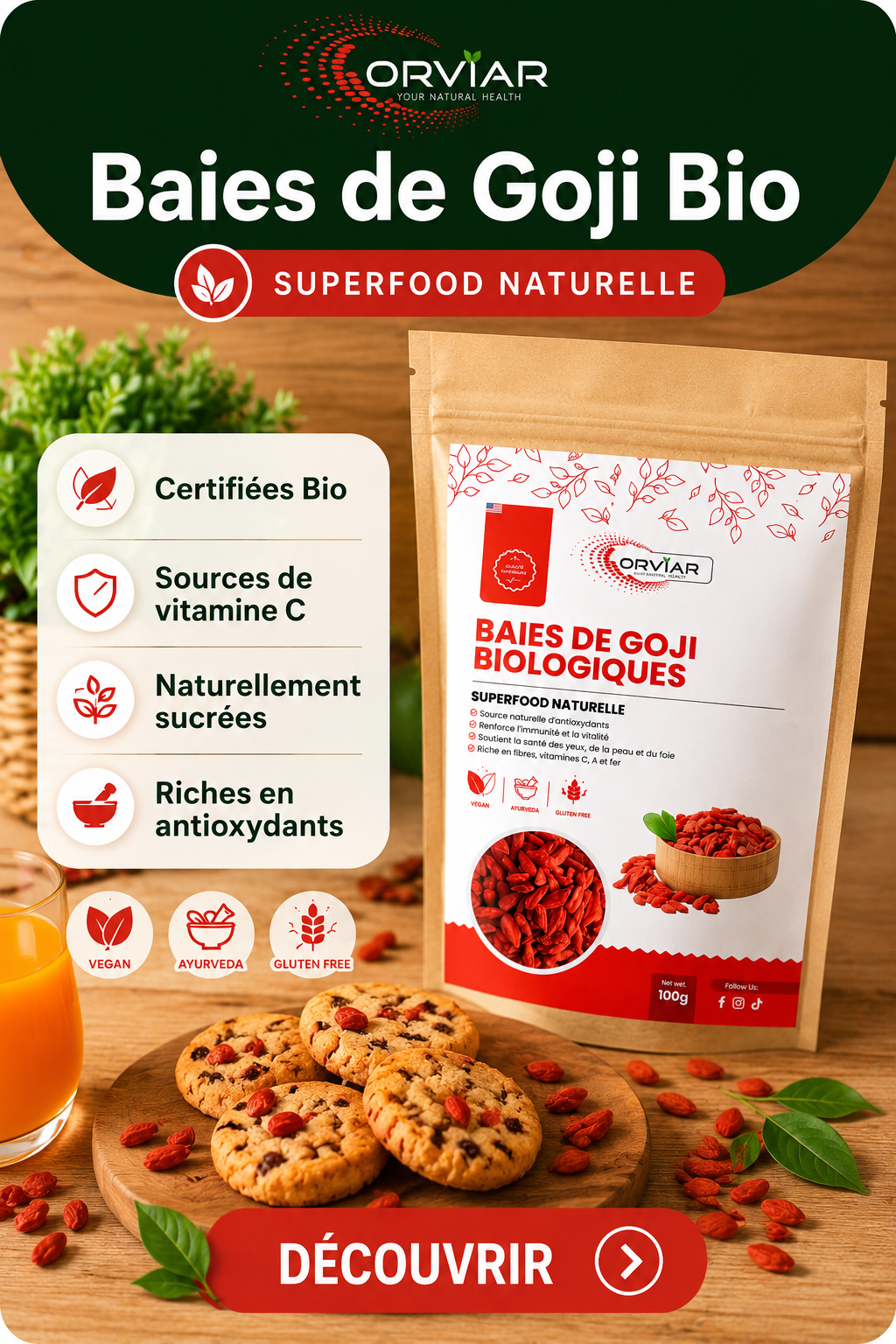 Nutrition Santé Baies de Goji , secret pour une régime minceur - 100gr