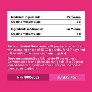 Créatine pour femmes, 5000 mg de créatine monohydratée, non aromatisée