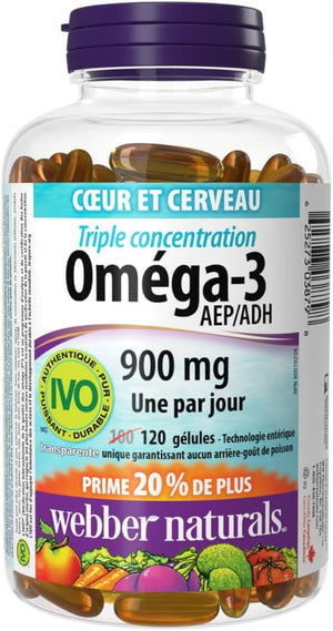 Complément alimentaire Oméga-3 triple concentration webber naturals, 120 gélules