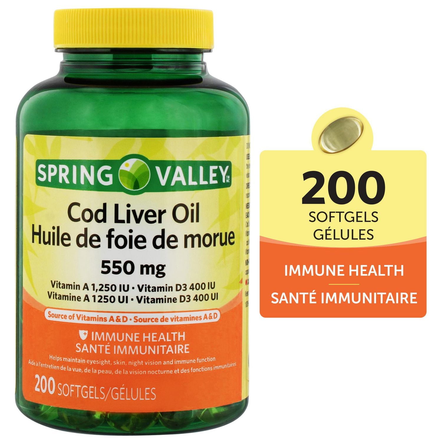 Complement alimentaire Huile de foie de morue 550mg 200 Gelules