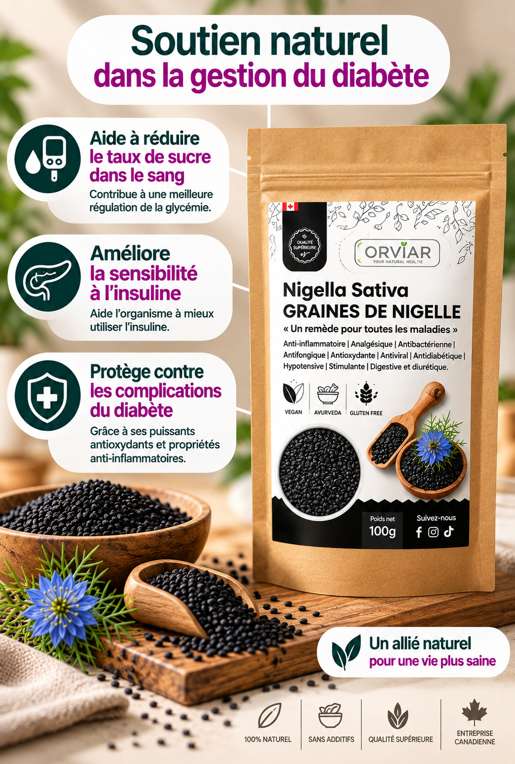 graines de nigelle: Stabilisateur la glycémie - 150 gr
