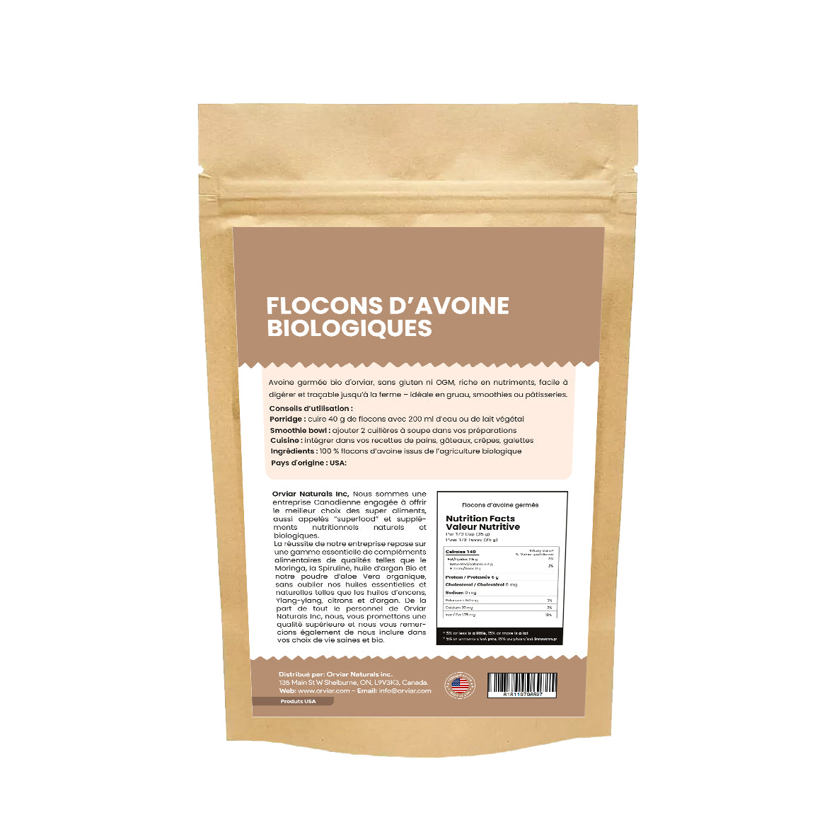 Nutrition Santé Flocons d’avoine sans gluten biologiques 200gr