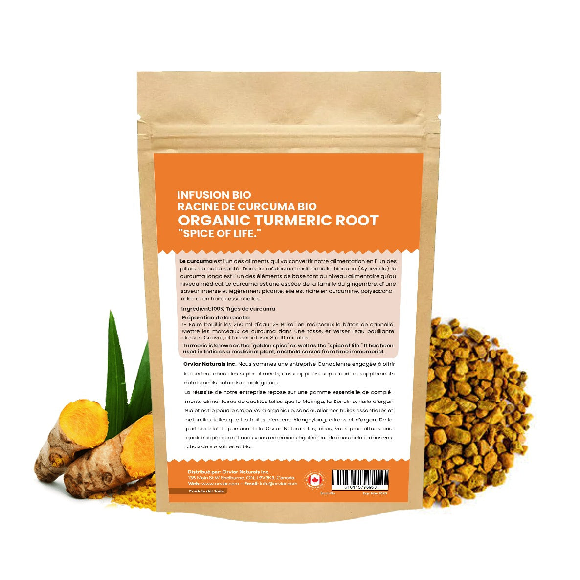 Infusion ,Tisane CURCUMA BIO racine coupée (curcuma longa) - 100gr