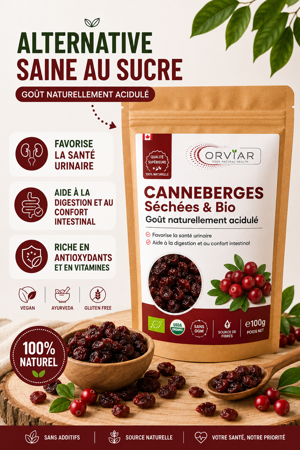 Nutrition Santé Cranberries, Canneberge Séchée - 100gr